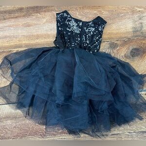 2T Black Sequin Tulle Dress
